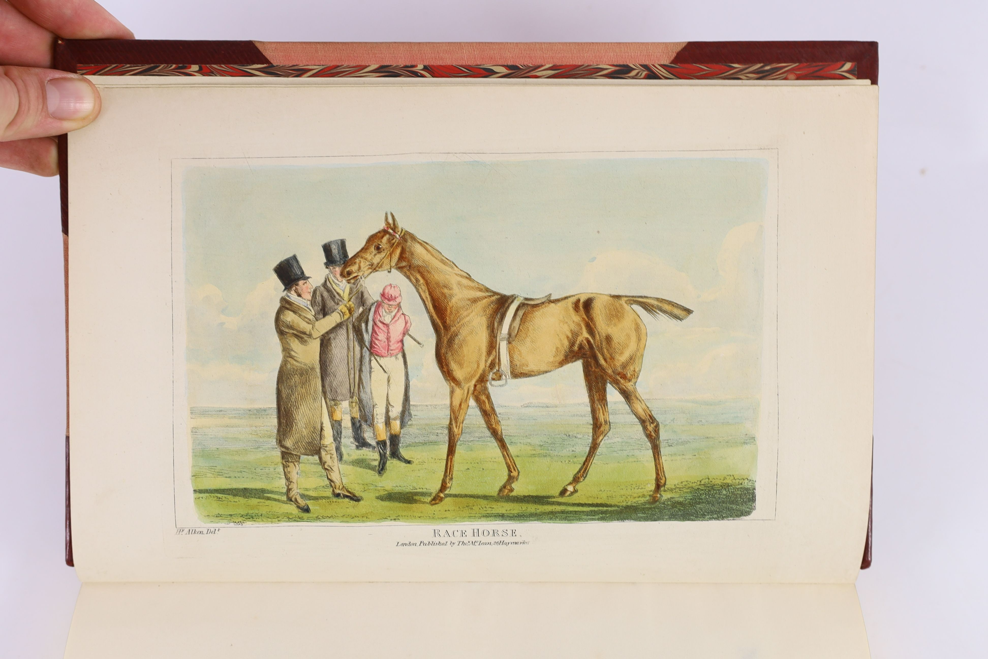 Allen, Henry - The National Sports of Great Britain, 4to, half red morocco gilt, with 50 hand-coloured plates, Thomas M’Lean, London, 1825